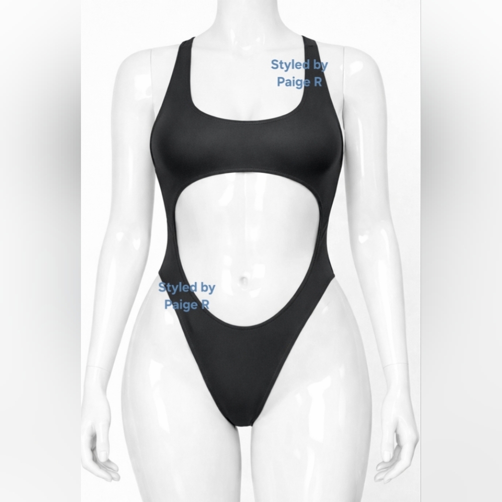 💕SKIMS Sexy Cut Out Monokini 1 Piece Racerback Tank Swimsuit Gray GUNMETAL 2X